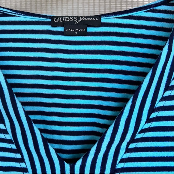 Guess Woman’s Top Blue Striped A Line Fit with Tie Long Flare Sleeves Size M - Picture 9 of 12